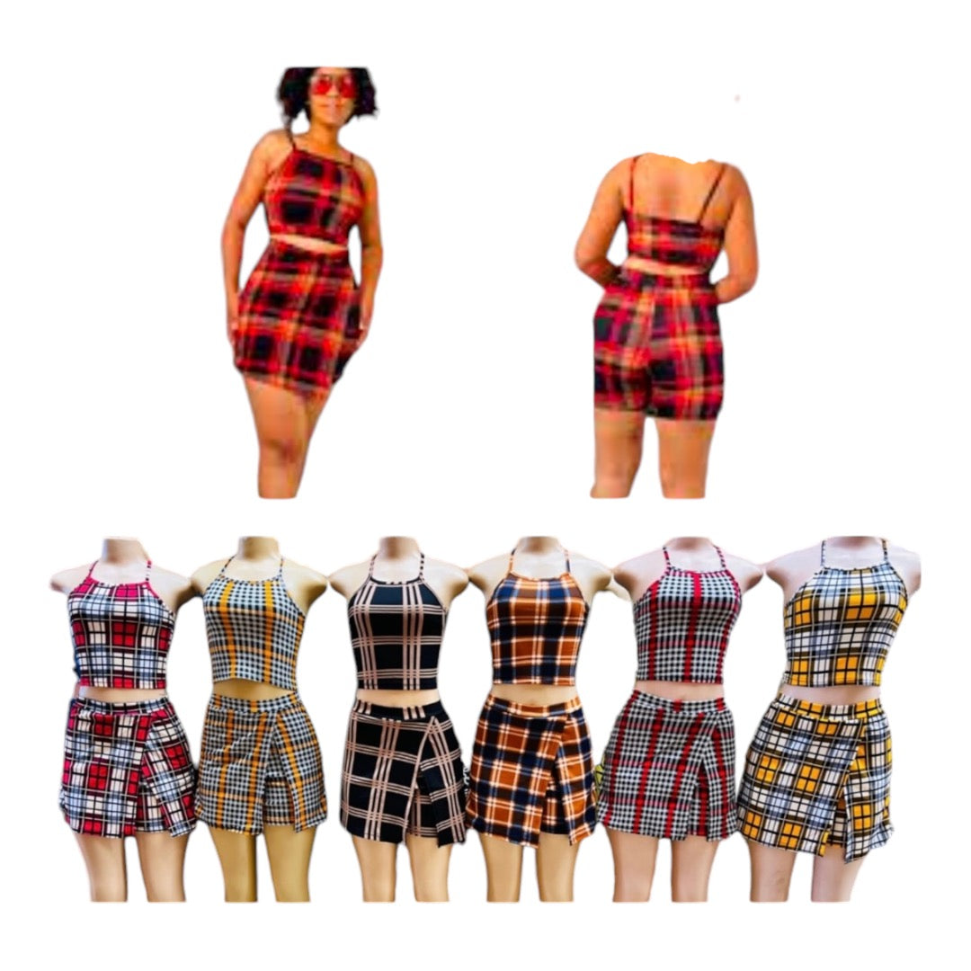 Ladies Summer Plaid Top/Skirt 2pc