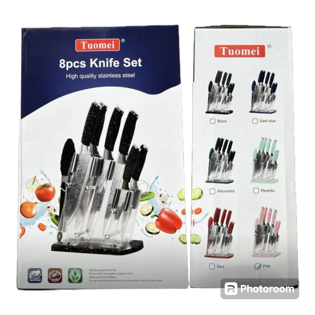 8 pcs Stainless Steel Knife Block - Acrylic Stand - Kitchen Knives - Stone Type