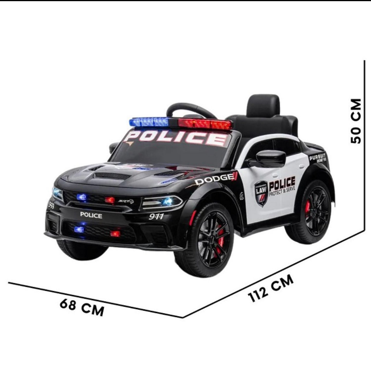 Licensed Dodge Charger 12V Ride-On Police Car with Speeds and Bluetooth
