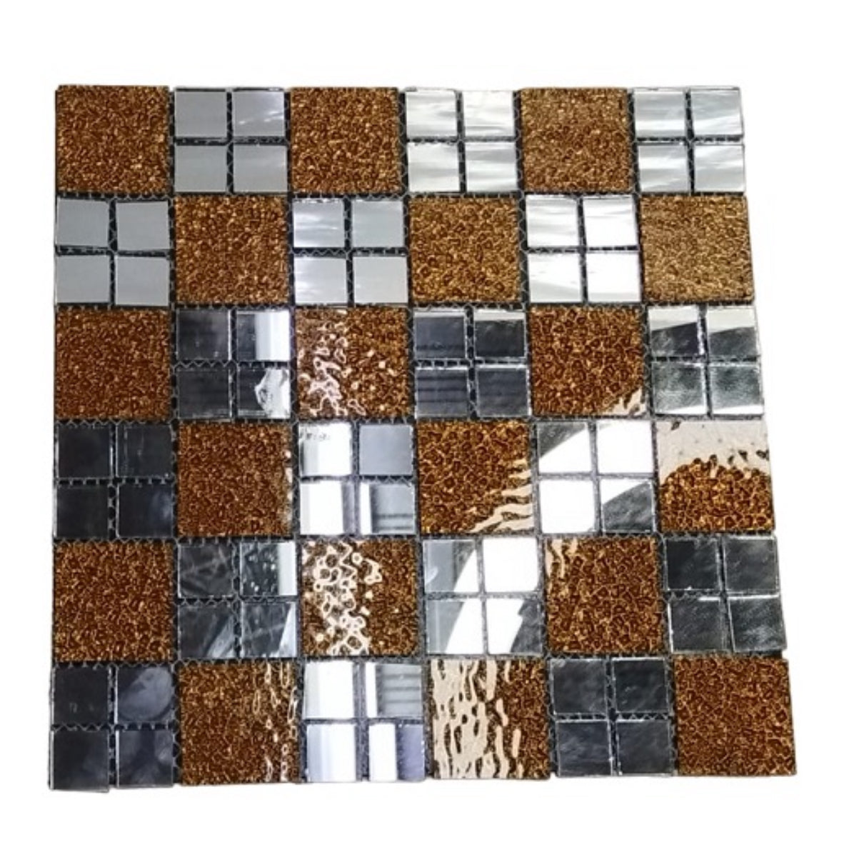 Glass Metal Tiles French Pattern Rose Gold Brown Bling Backsplash Tile