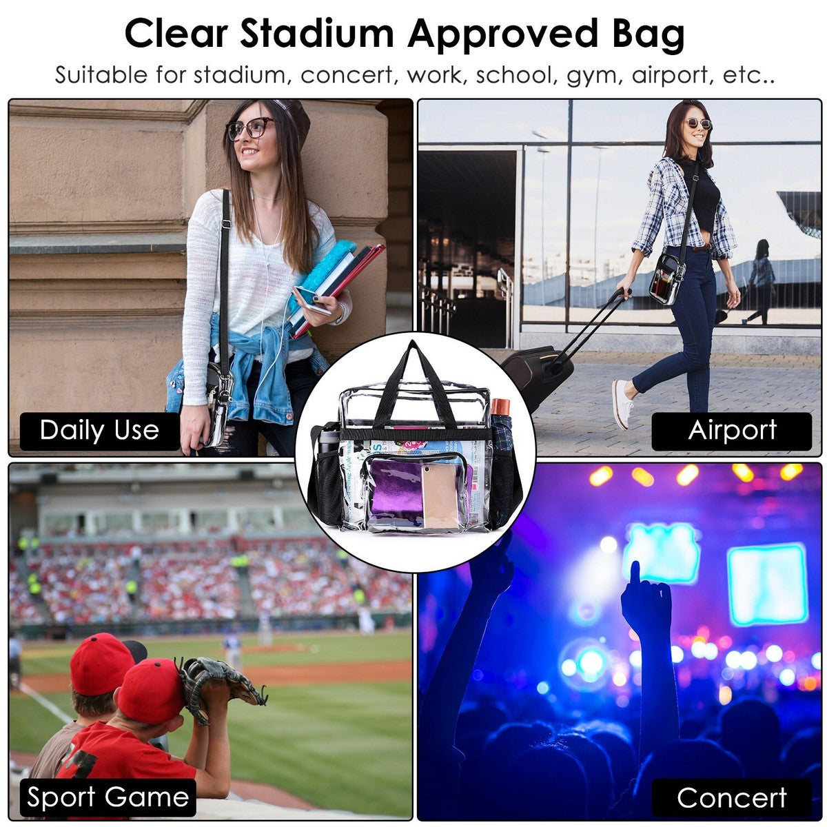 Clear Shoulder Crossbody Bag Stadium Approved See Through Transparent Handbag