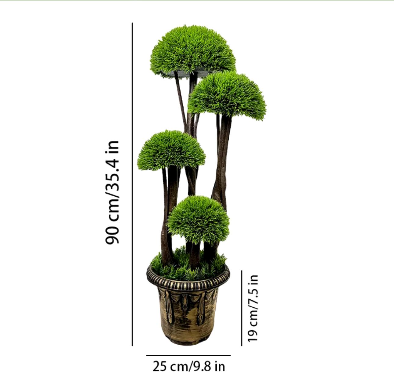 Artificial Ball Tree, 90cm Artificial Plant, Indoor/Outdoor Trees with Golden Cement Pot, Fake Greenery Plants Decorative Trees for Office Home Front Door