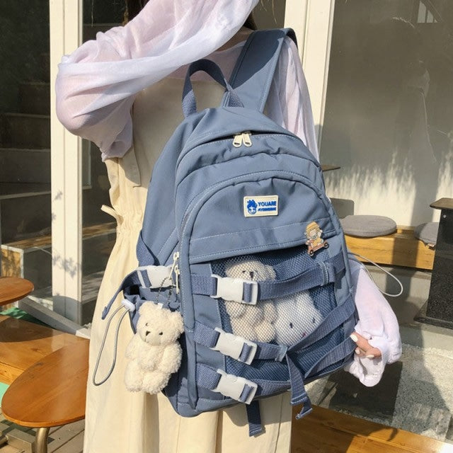 Large Capacity Simple Tag Daily Bag Men's Women's Rucksack Popular Korean Backpack Lightweight Rucksack A4 Stylish Cute High Fashion