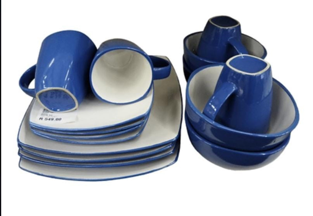 DINNERWARE SET 16-Piece Plates Bowls Mugs Dishes Stoneware Square Dinner Kitchen