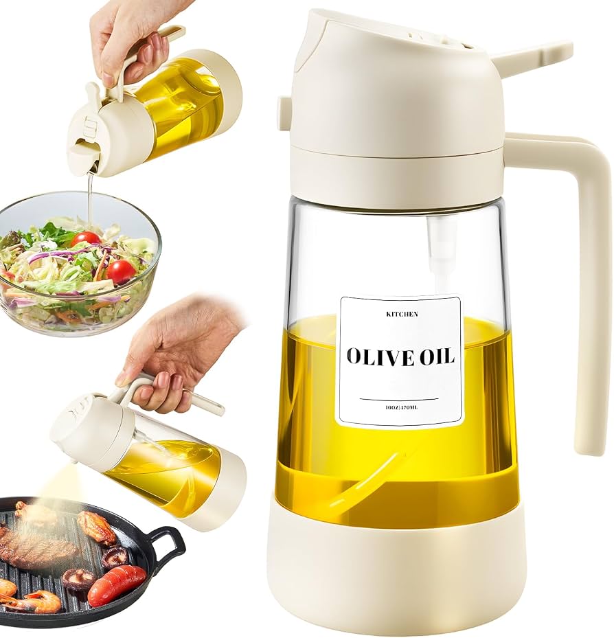 MHome 2-In-1 Oil Dispenser with Sprayer Bottle, White 2pc Set