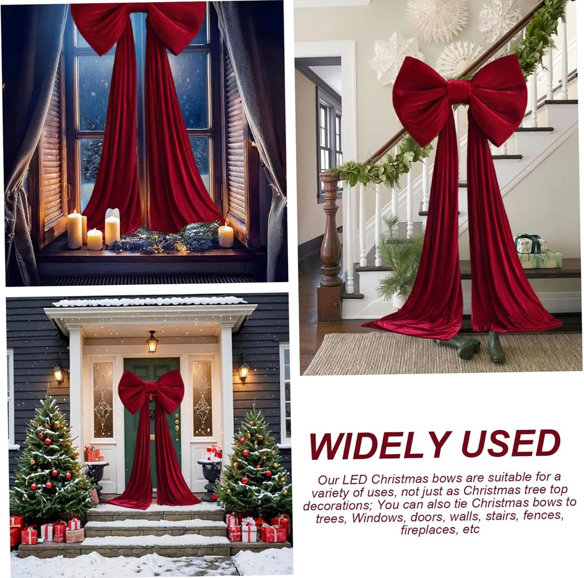 Christmas Tree Topper Bow, Extra Large Red Velvet Bows for Home Christmas Tree Toppers Wreath Wall Room Party Holiday Decor 60x180cm