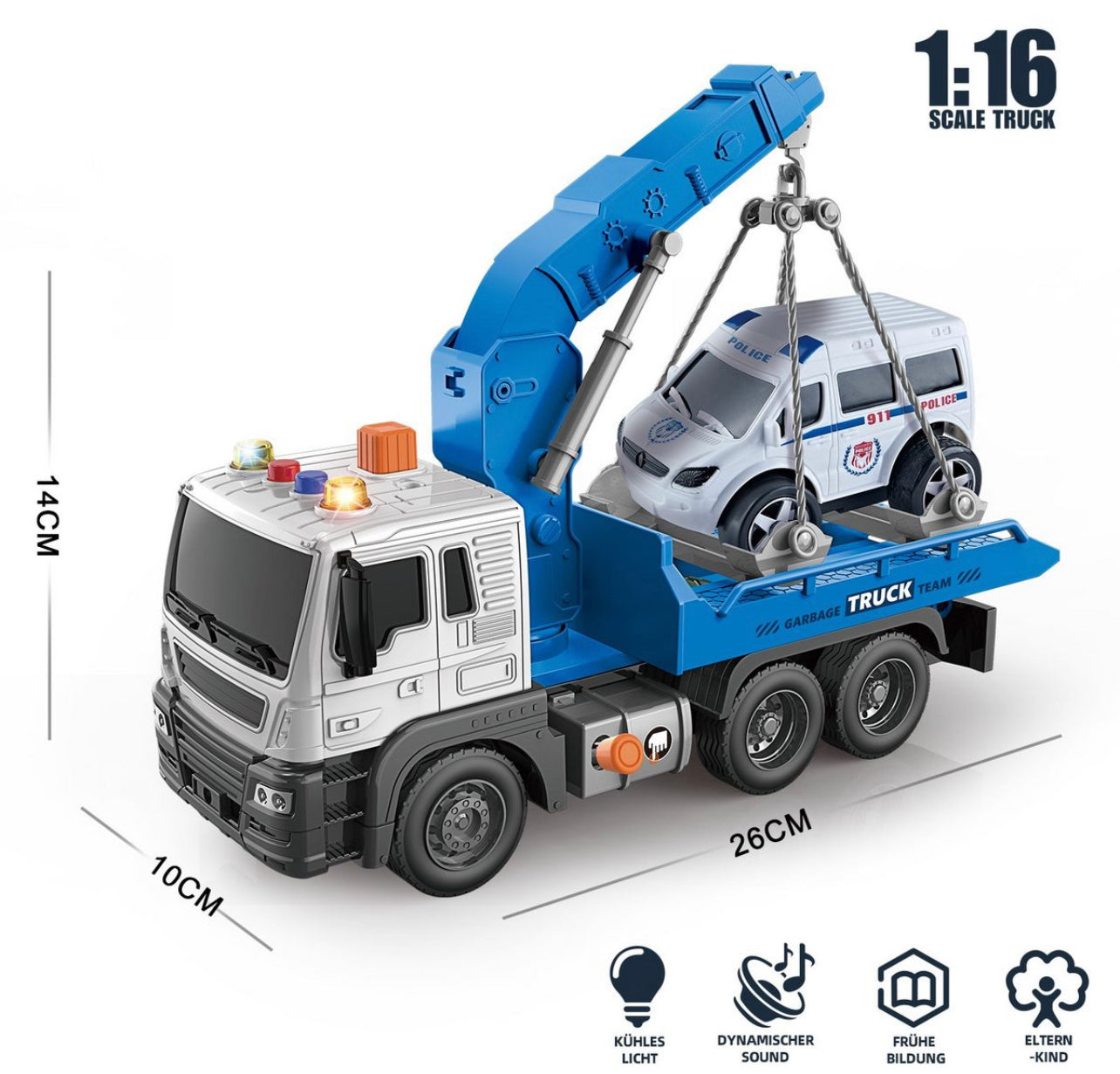 Tow truck toy with car toy, crane toy, (set, complete set), tow truck toy with sound, children's toy from 2 3 4 years Scale 1:16