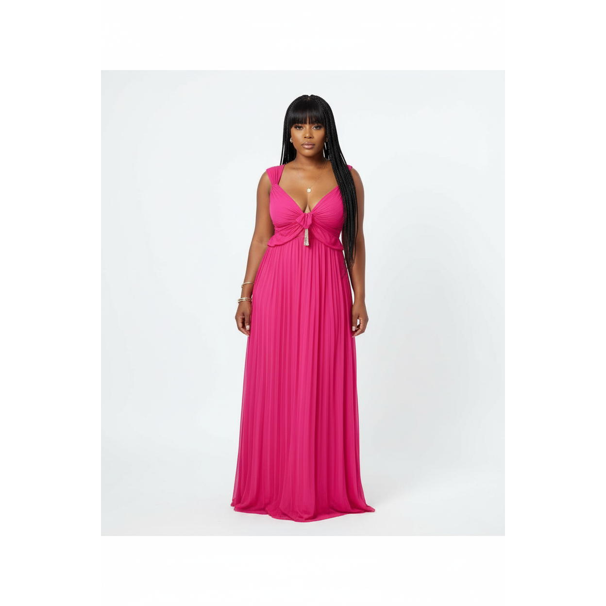 Ladies Pleated Sleeveless Maxi Dress-Various Colours