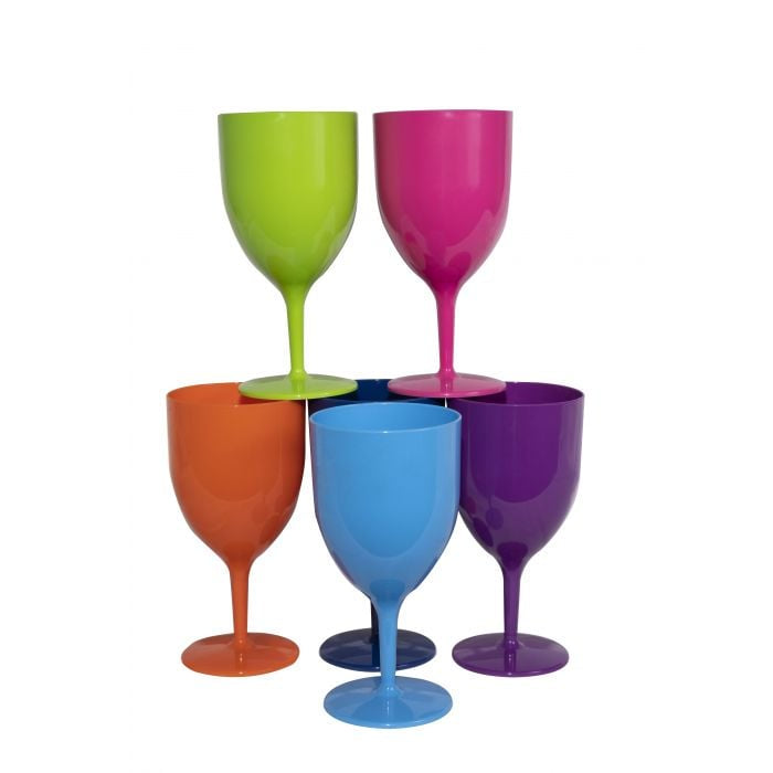 Plastic Wine Glasses 6pc Pack Colours.