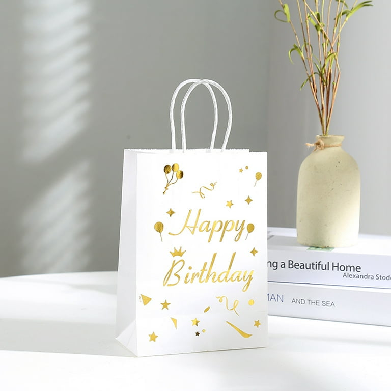 Happy Birthday Kraft Paper Bags with Handle for Birthday Party -12pc Pack