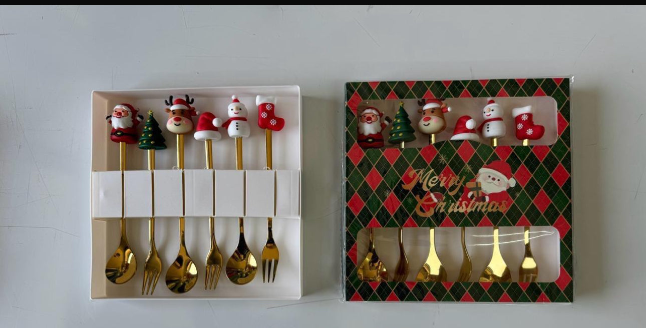 MHome 6PCS Christmas Spoons And Forks Set Stainless Steel Flatware With Gift Box Gold & Silver