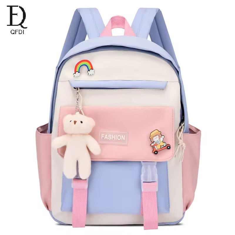 New Student Backpack School Student Solid Color Casual Large Capacity Computer Backpack-Various Colours