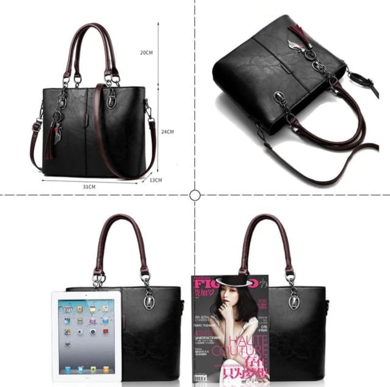 Ladies Designer Luxury Leather Handbags with Solid Shoulder Strap