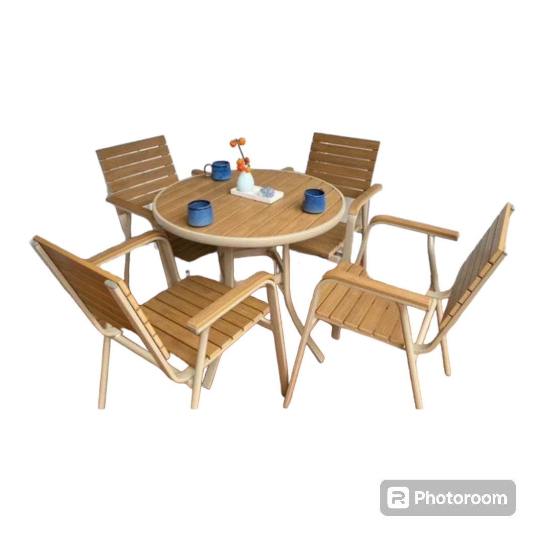 Outdoor Round Champagne Color Eco-friendly Wooden Dining Table and chair Set ︳Outdoor Furniture Balcony Garden 80cm