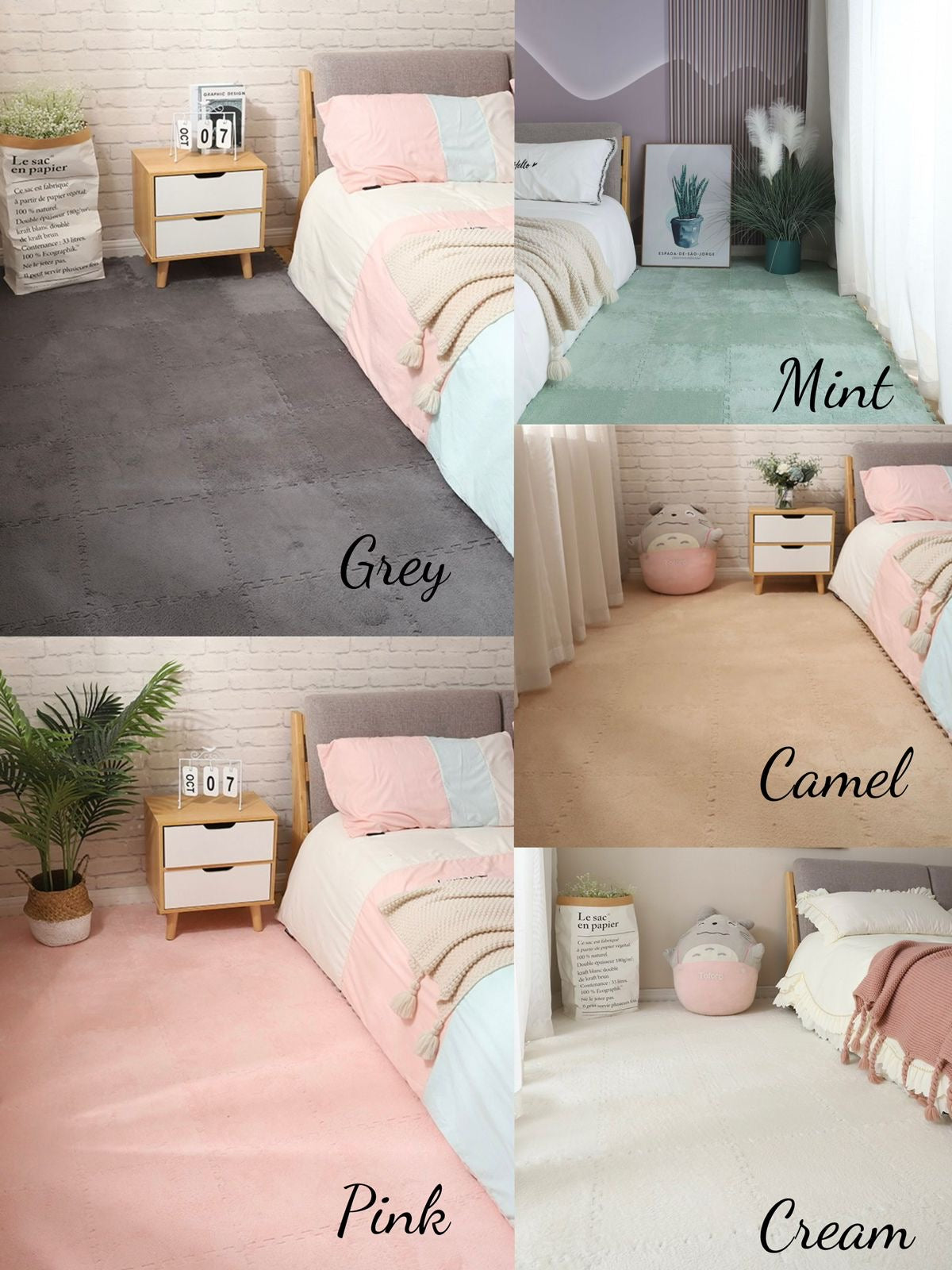 Nordic Floor Mat Splicing Carpet Plush Velvet Bedroom Rooms Children Girls Pink Mat Puzzle Plush Mats 10pc Pack
