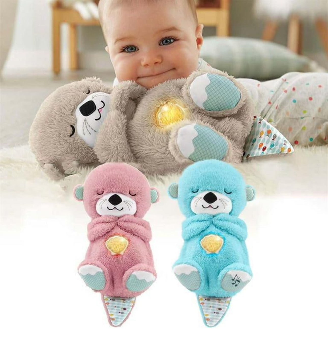 GENERIC Breathing Otter Sleep Buddy - Soothing Plush Doll with Rhythmic Breathing, Music, and Lights | Calming Sleep Aid for Newborns | Baby Otter Sound Machine | Battery Not Included Various Options