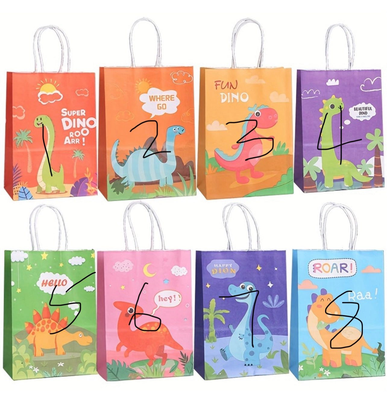 Party Gift Bags Dinosaur Themed Various Colours
