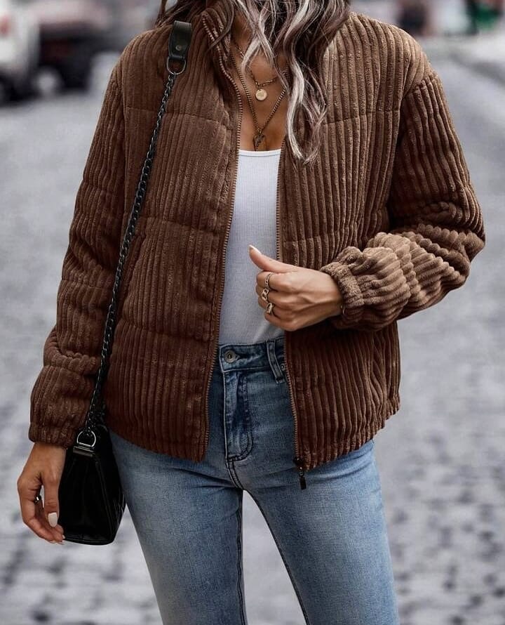 Ladies Cropped Corduroy Puffer Jacket-Various Colours