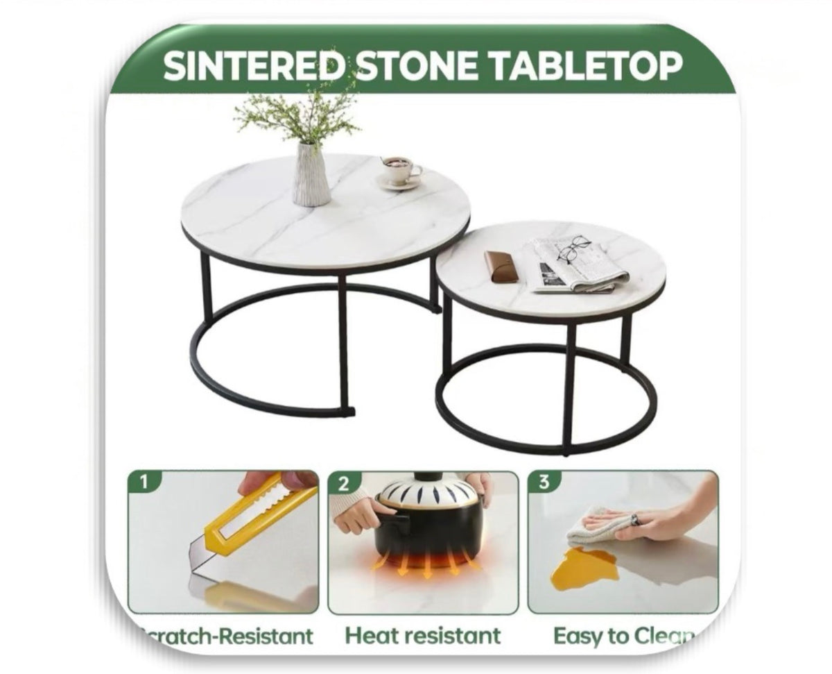 MFURN Round Nesting Table Set 2pc Sintered Top-Various Colours