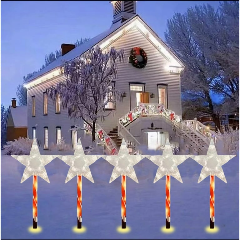 MTech Christmas Solar Lights 5-Pack – Outdoor Star & Snowflake Pathway Lights