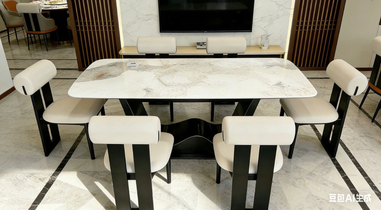 MFurn Monaco Marble Style Dining Set Inc 6 Chairs