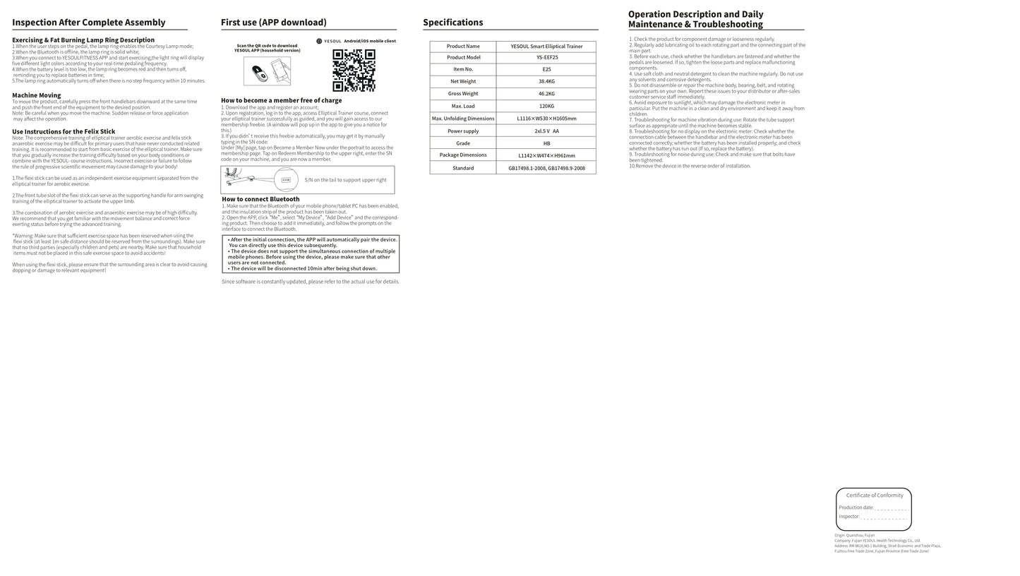 Yesoul EF25 Smart Elliptical Trainer Machine - 3-in-1 Home Fitness Solution