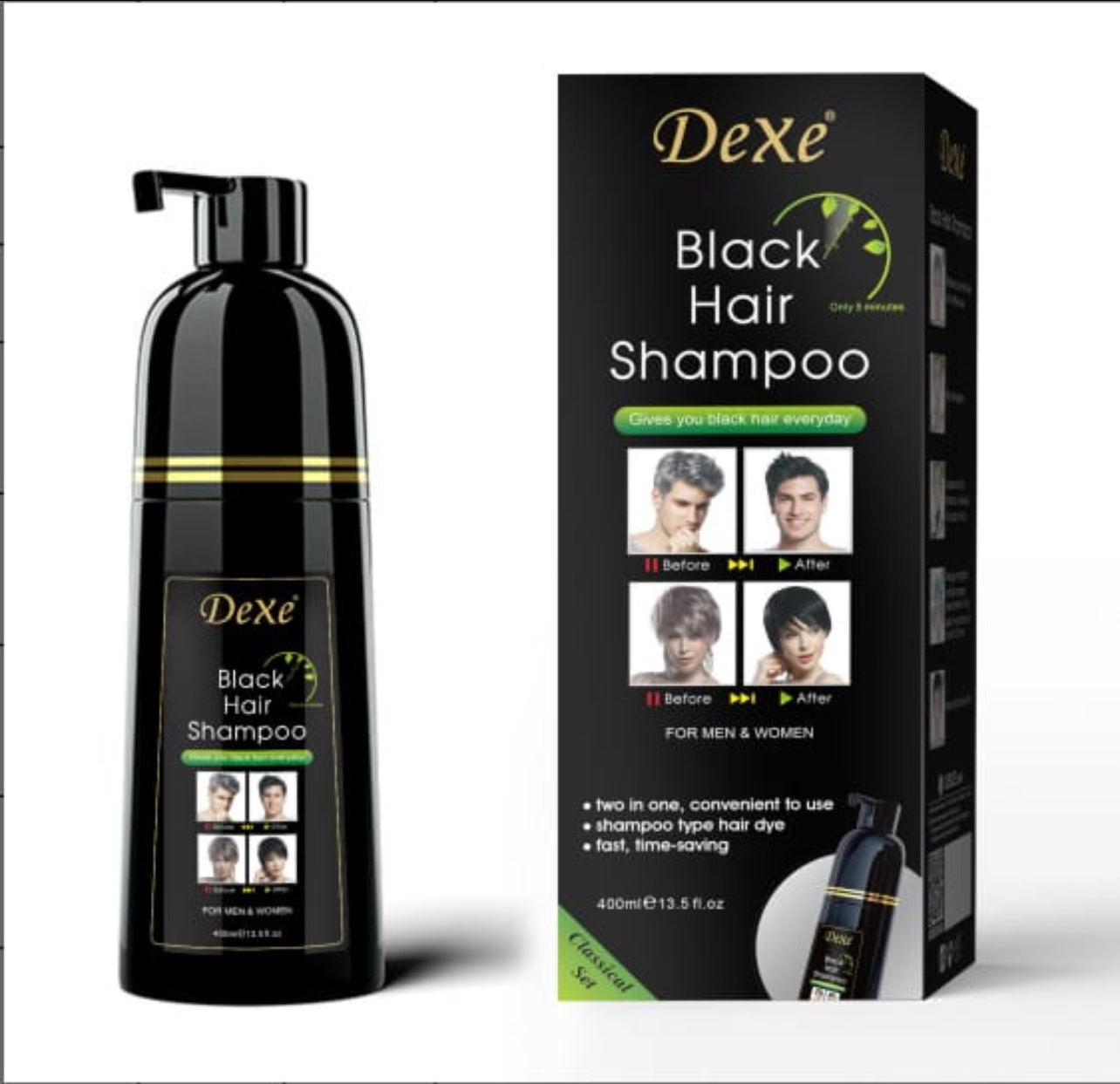 Black Hair Dye Shampoo, Semi-Permanent Hair Color,Instant Hair Dye Black For Men & Women -400ml