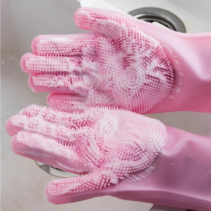MHOME Multifunction Magic Silicon Dish Washing Gloves 2pc Set