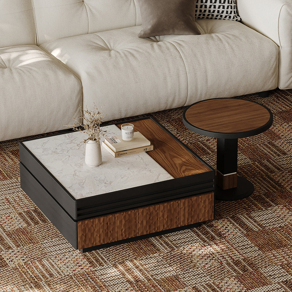 MFURN Italian Style Multi-Layered Wood Coffe Table 2pc Set