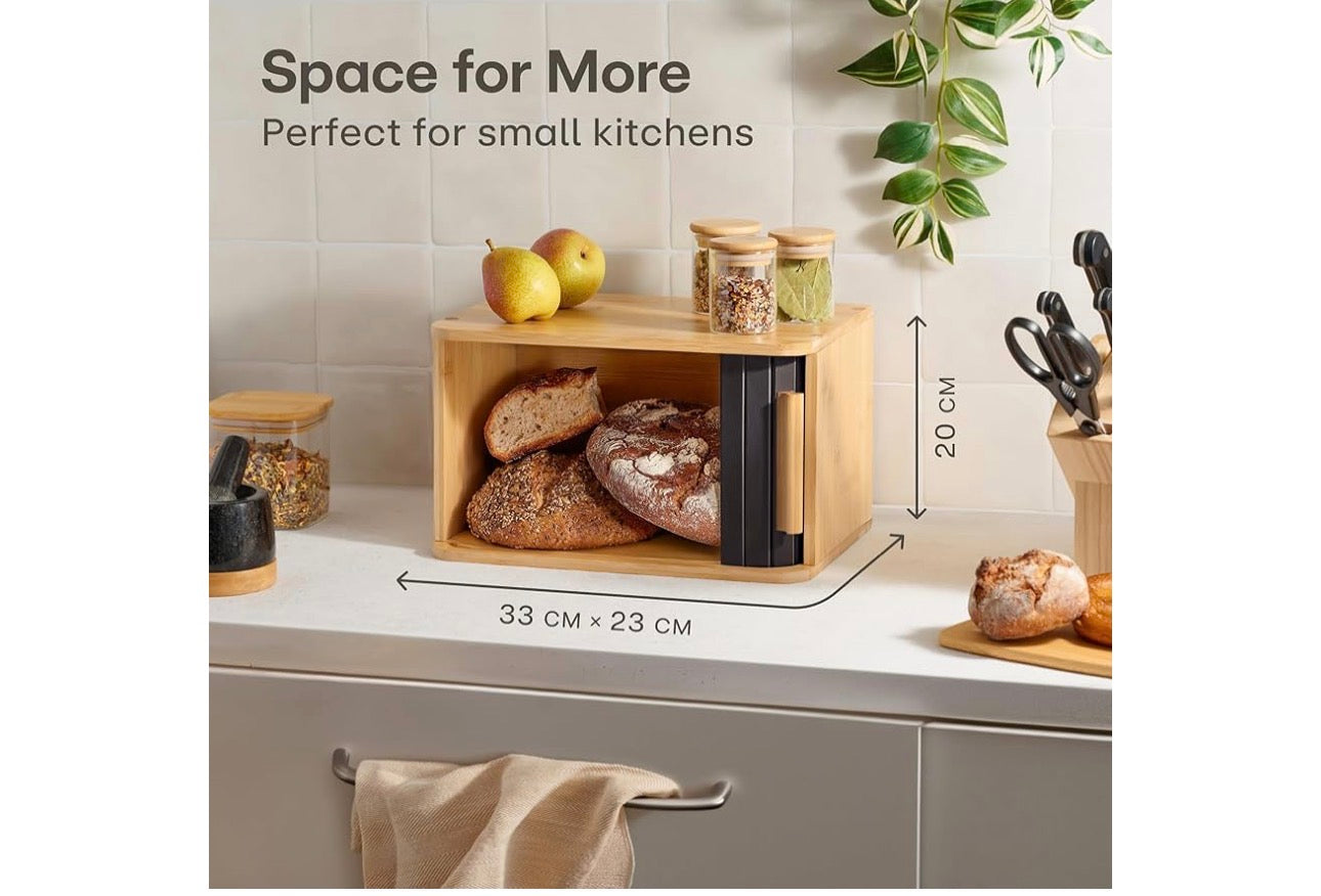 MHome Wooden Bread Box for Kitchen – Keeps Bread Fresh for Longer – Space Saving Design – Black or White Options