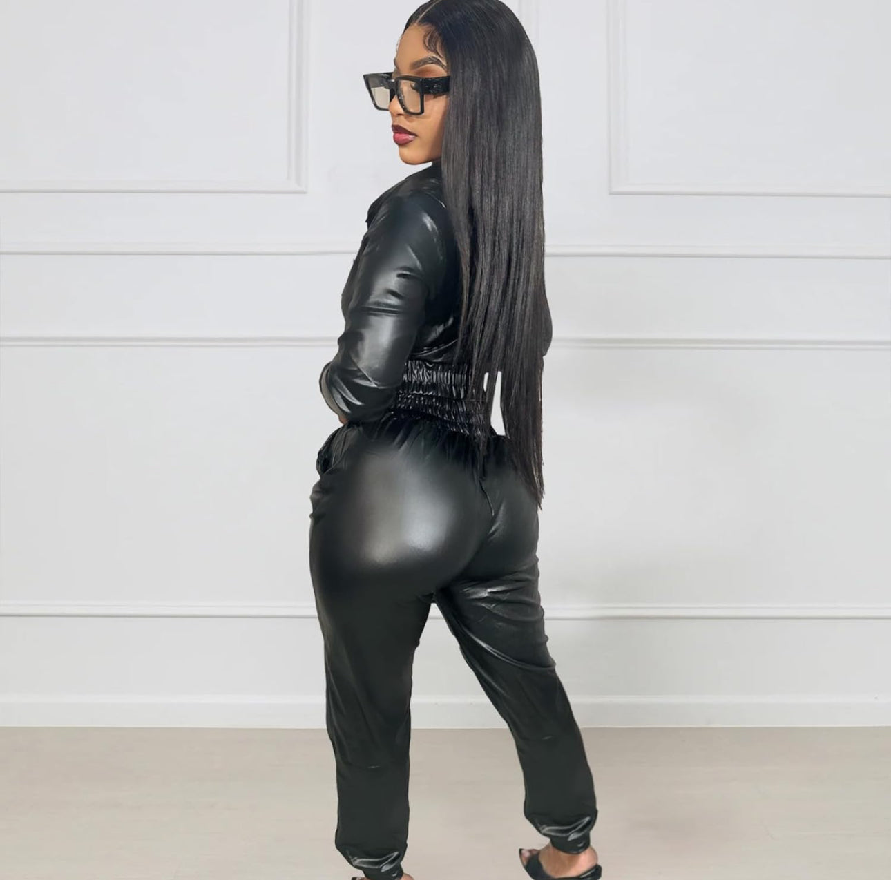 Ladies PU Leather 2pc Suit