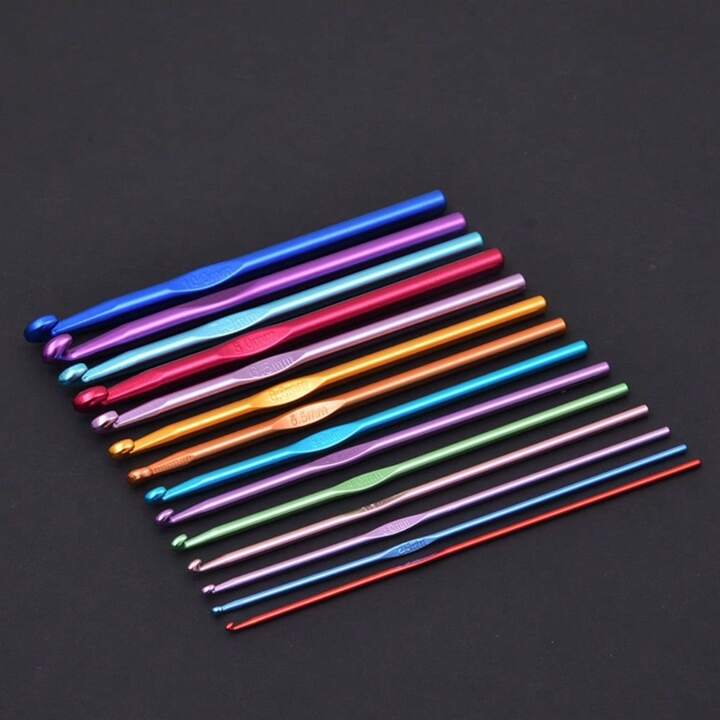 12pcs Aluminium Crochet Set-Mixed Colors Burgundy, Magenta, Etc.-2.0-8.0 Mm Braided Needle For Sweaters And Tapestries