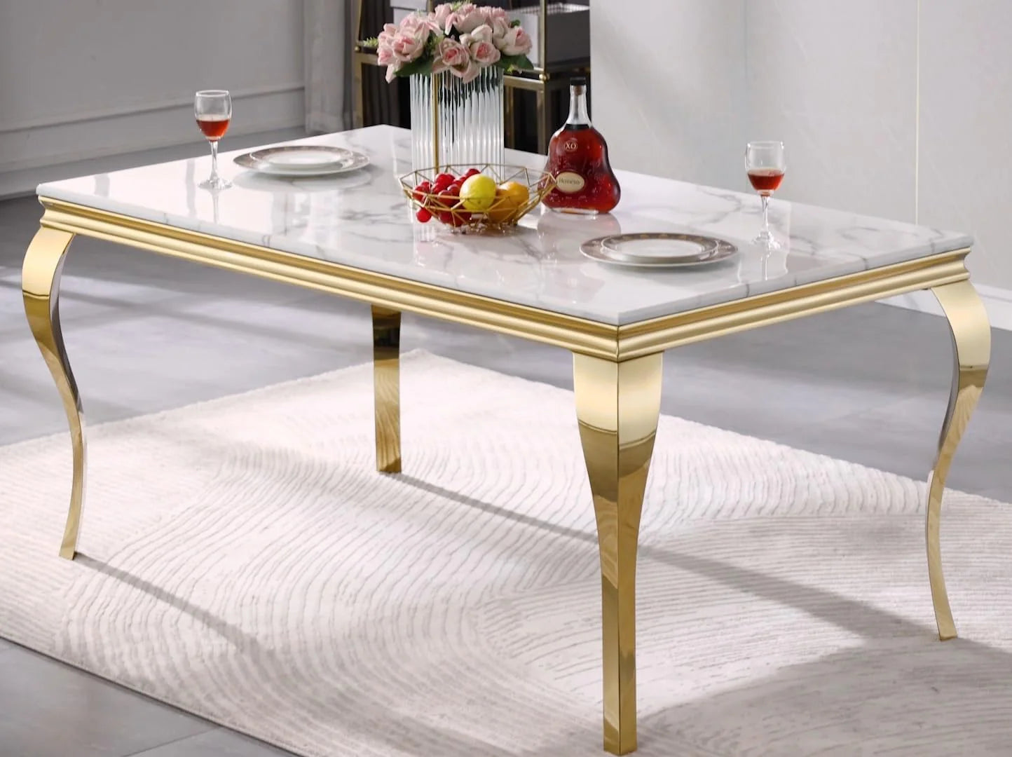 Marble Dining Table 6 Seater - Gold