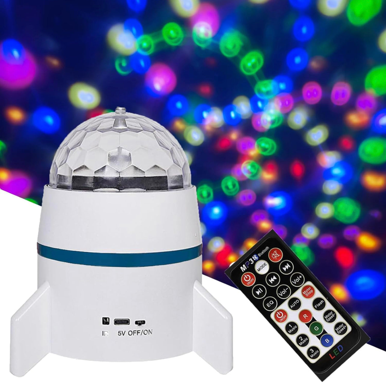 Rechargeable Colorful Rotating Magic Ball Light with Bluetooth