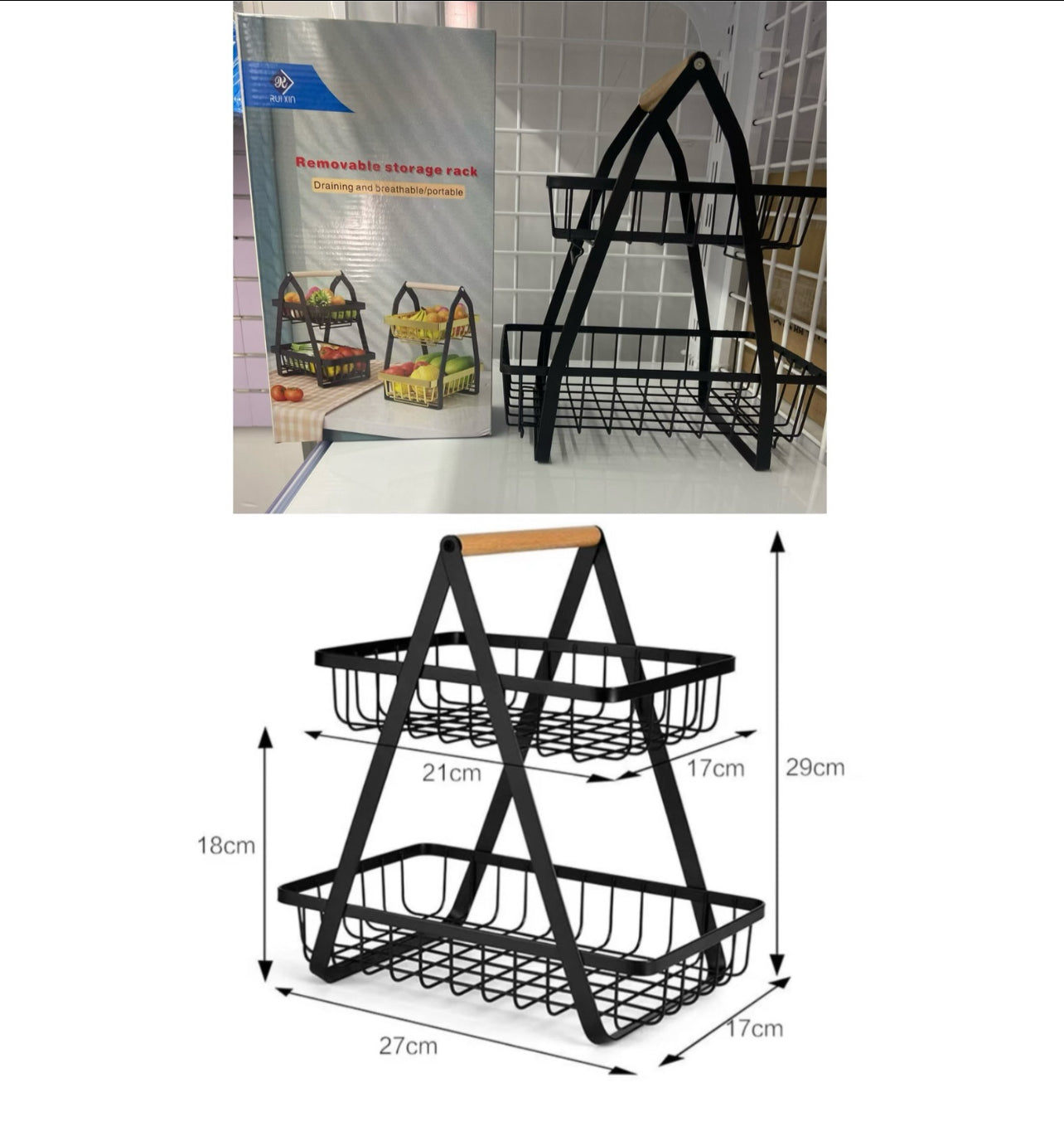 Metal Fruit Basket Portable Kitchen Storage Table Shelf Suitable For Fruits And Vegetables Home Cosmetics,2 Layer Black