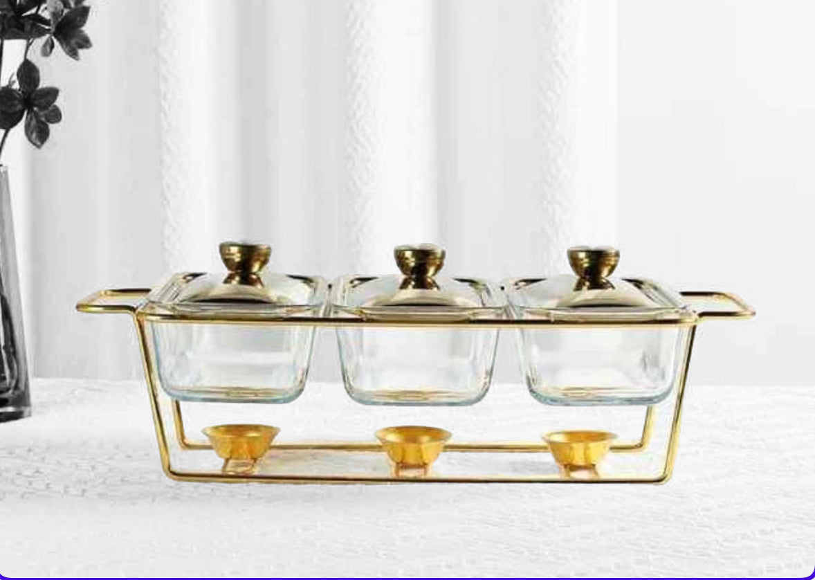 Chafing Dish 3 X1.5l Dishes With Warmer Gold-Crockery Centre