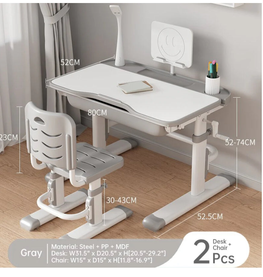 Children’s Height Adjustable Study Desk and Chair Set with LED Lamp | Tilted Desktop & Ergonomic Design