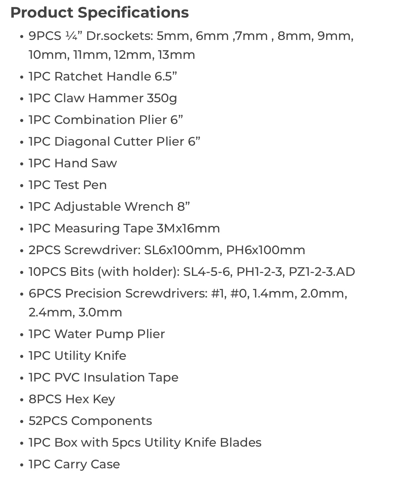 Toolkit- Comprehensive 100pc Various Hand Toolkit