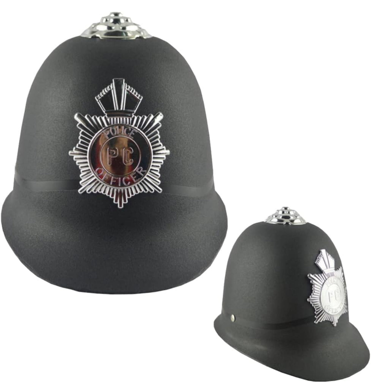 London Bobby Helmet Cosplay British Hat Plastic Cop Officer Hat British Bobby Helmet Hat Badge Caps Black Head Decor Accessary for Halloween Party Costumes Performance Badge Police Hat