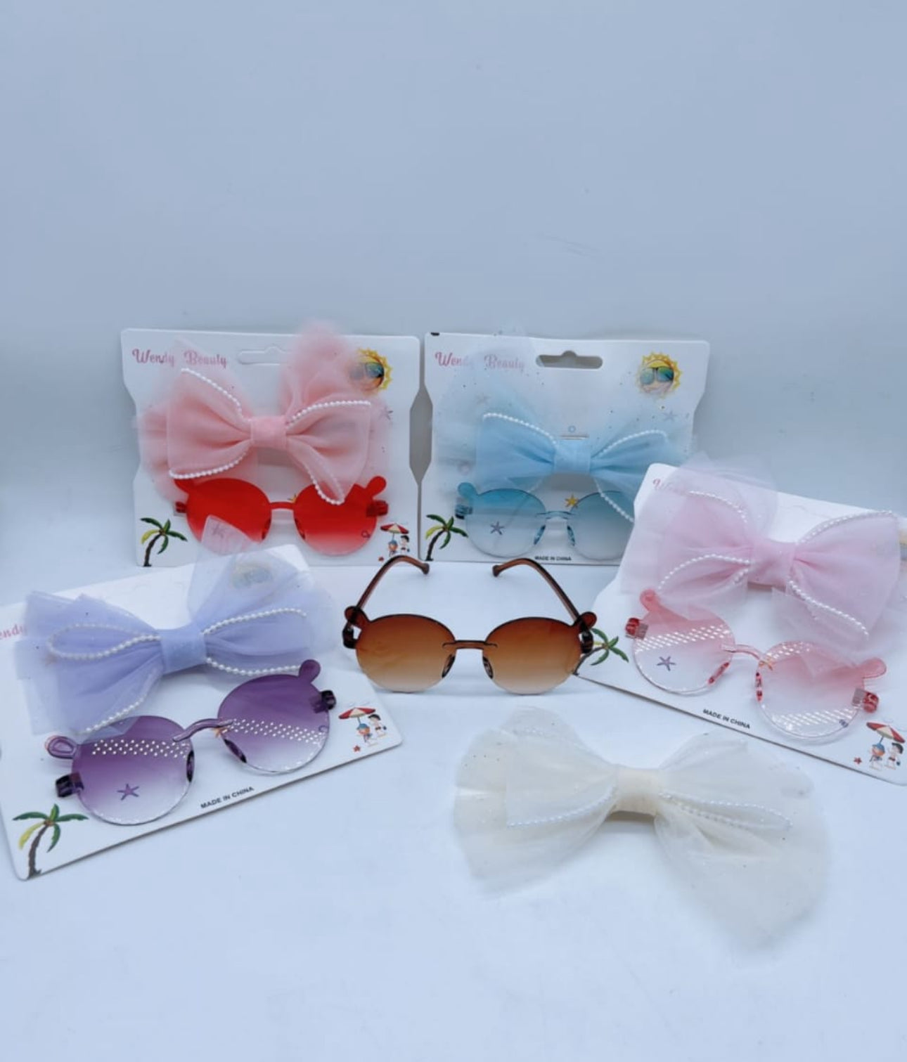 Infant Cute Solid Color Bow Headband With Cute Fashionable Teddy Bear Fashion Glasses Set