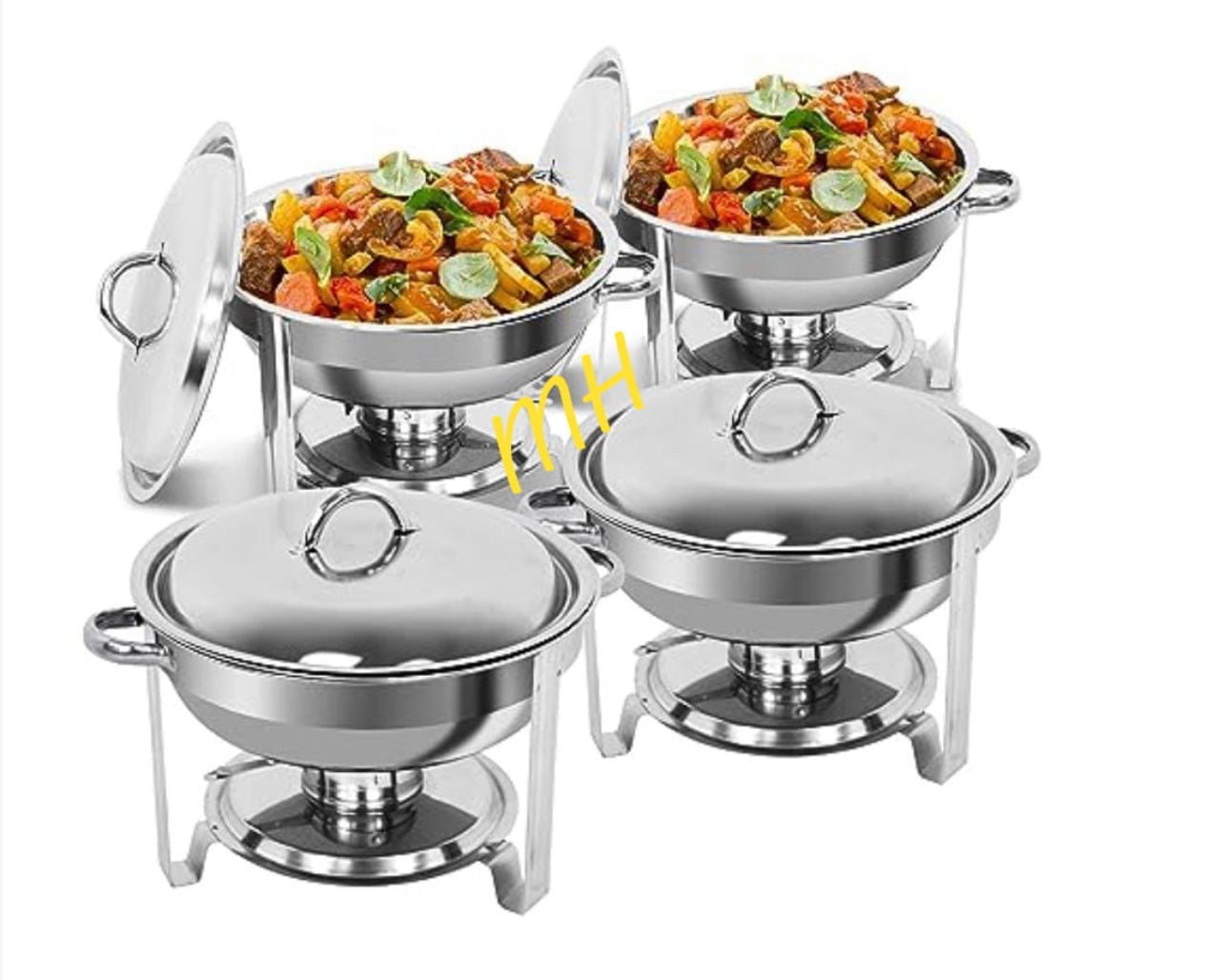 Full Size Round Chafing Dish 7L Stainless Steel Tray Buffet Catering, Dinner Serving Buffer Warmer Set