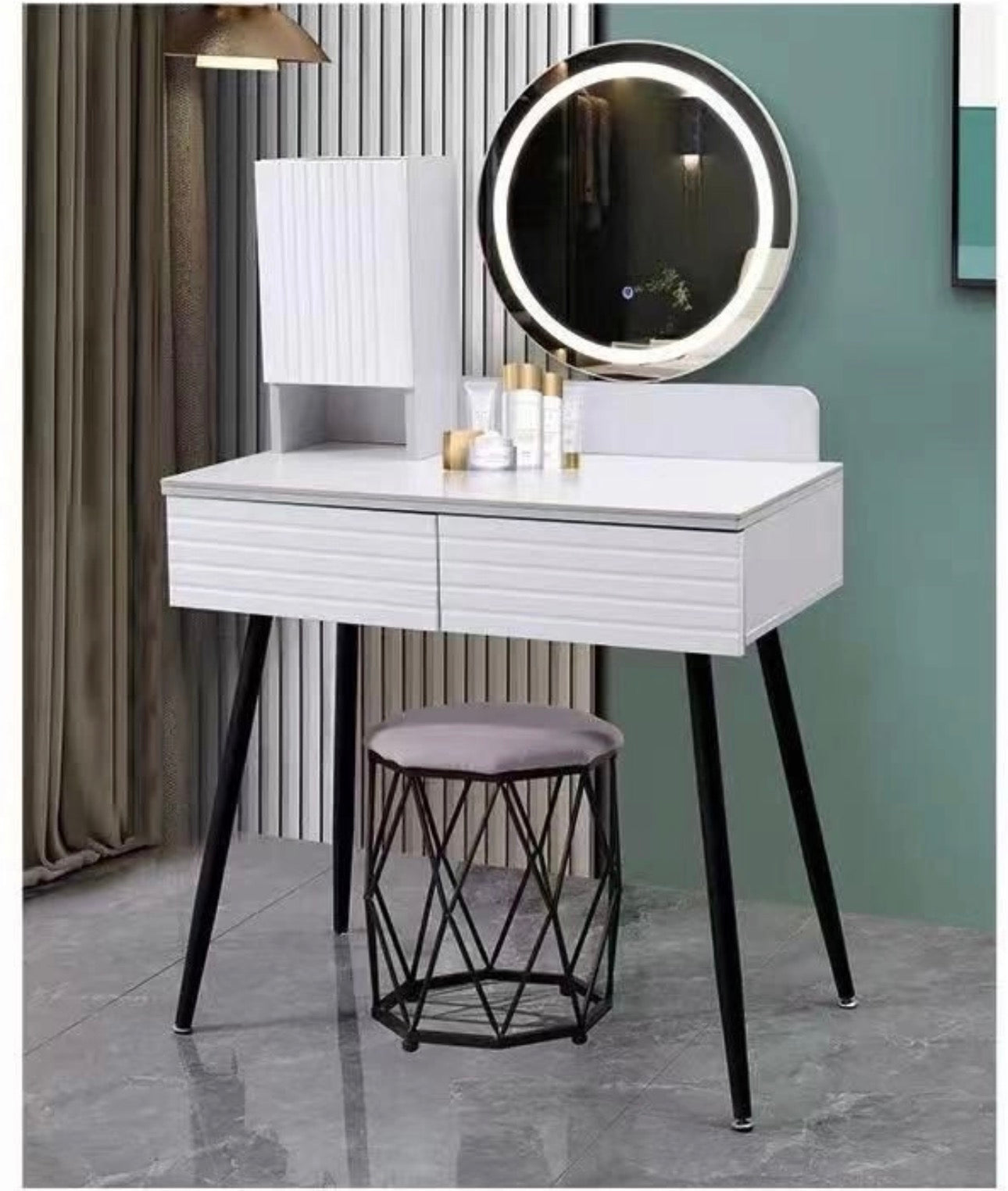 MFURN Modern Dressing Table/Chair With LED Mirror
