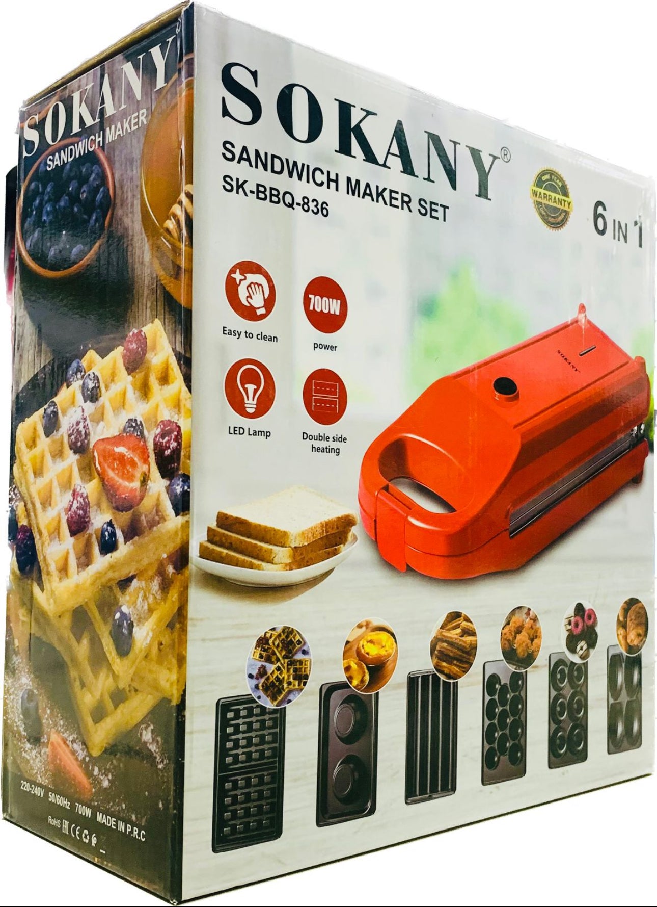 Sokany Interchangeable Plates 6-in-1 Sandwich Maker