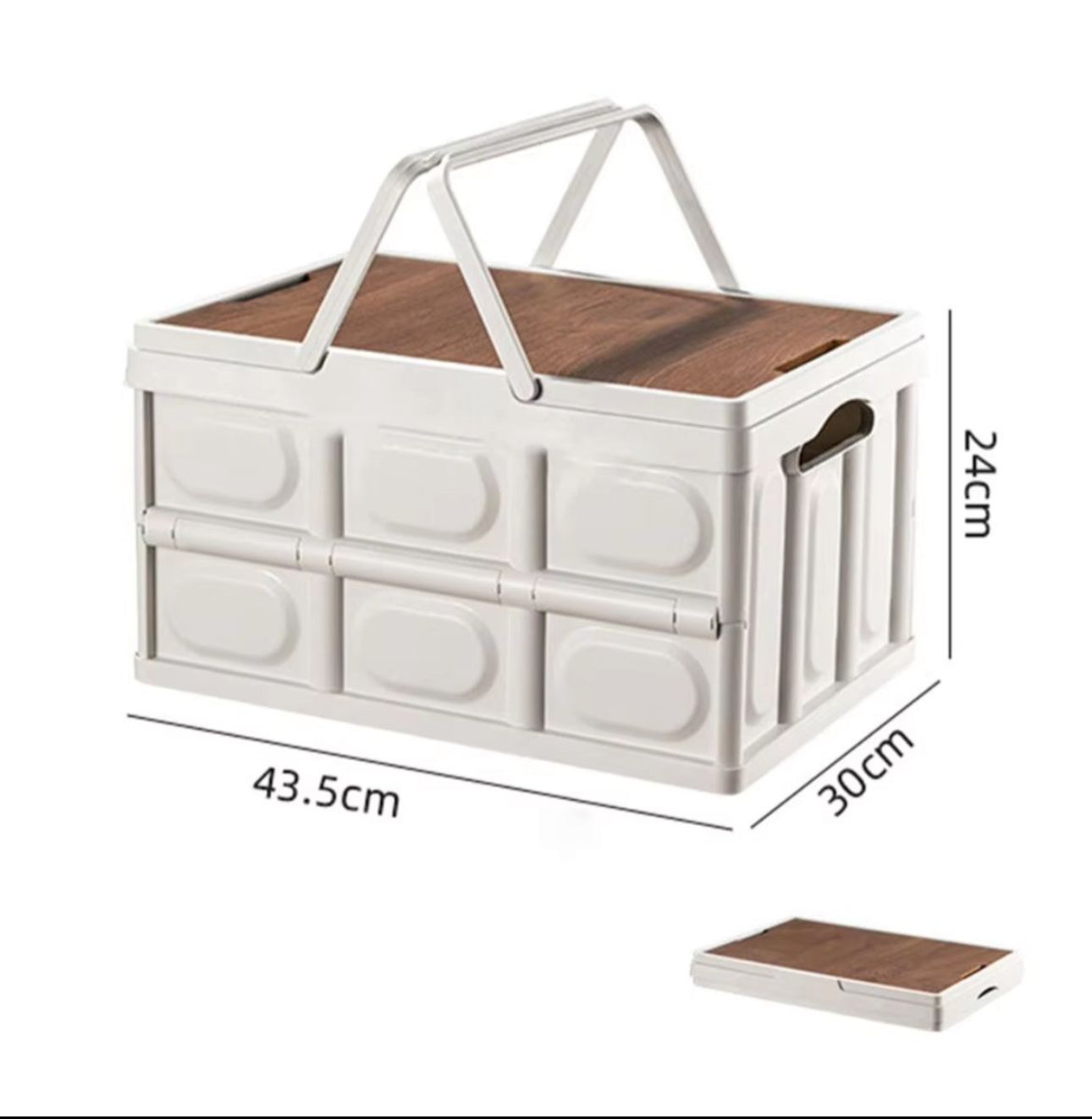 Folding Storage Camping Box with Wooden Lids, Heavy Duty Folding Storage Box Large Foldable Plastic Storage Bins Organizer Container for Outdoor Camping Picnic Indoor Home Room Closet,55L