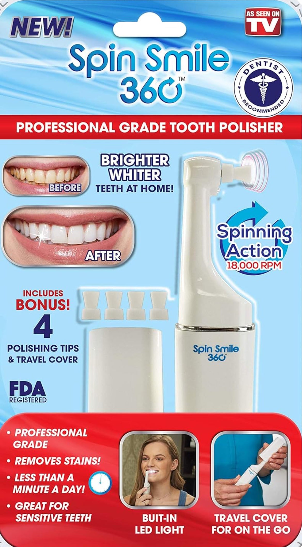 Enhance Your Smile with Spark Innovators Spin Smile 360 - Professional Grade Tooth Polisher & Whitener