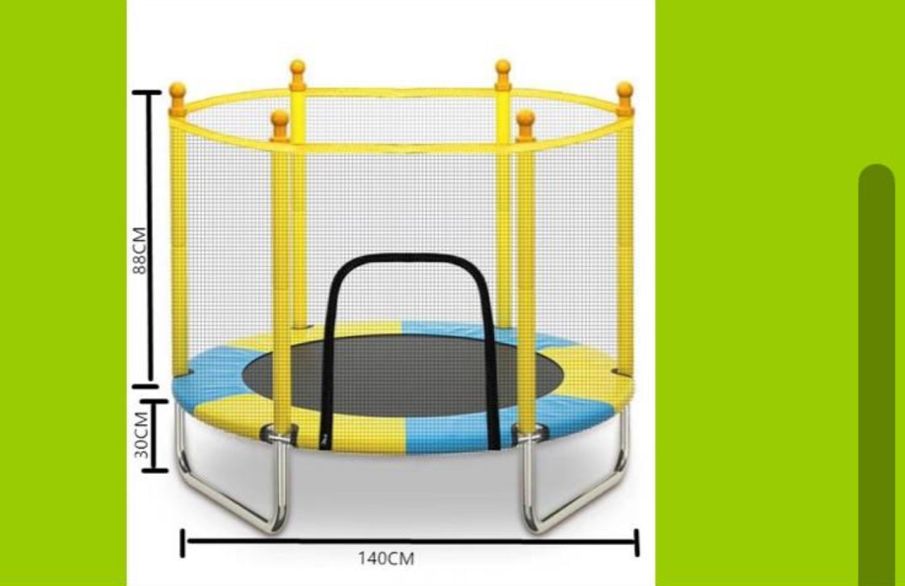 Round Kids Trampoline Indoor Outdoor Rebounder w/Safety Enclosure Net- 140x110cm