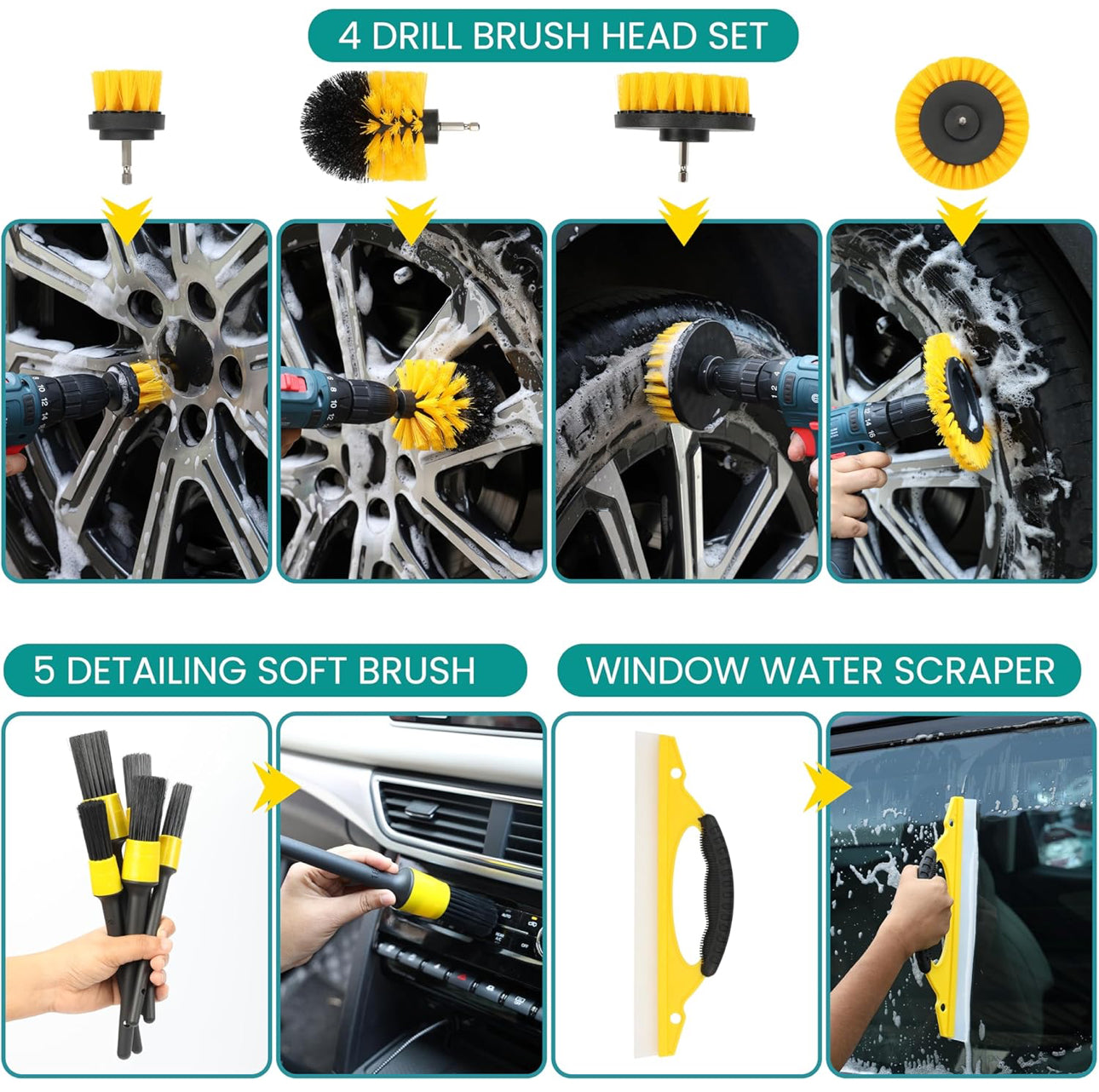 Car Cleaning Kit (20 Pieces) - Car Washing Products for Interior/Exterior - Car Detailing Brushes, Wheel Brushes & Cleaning Sponge Gift Set