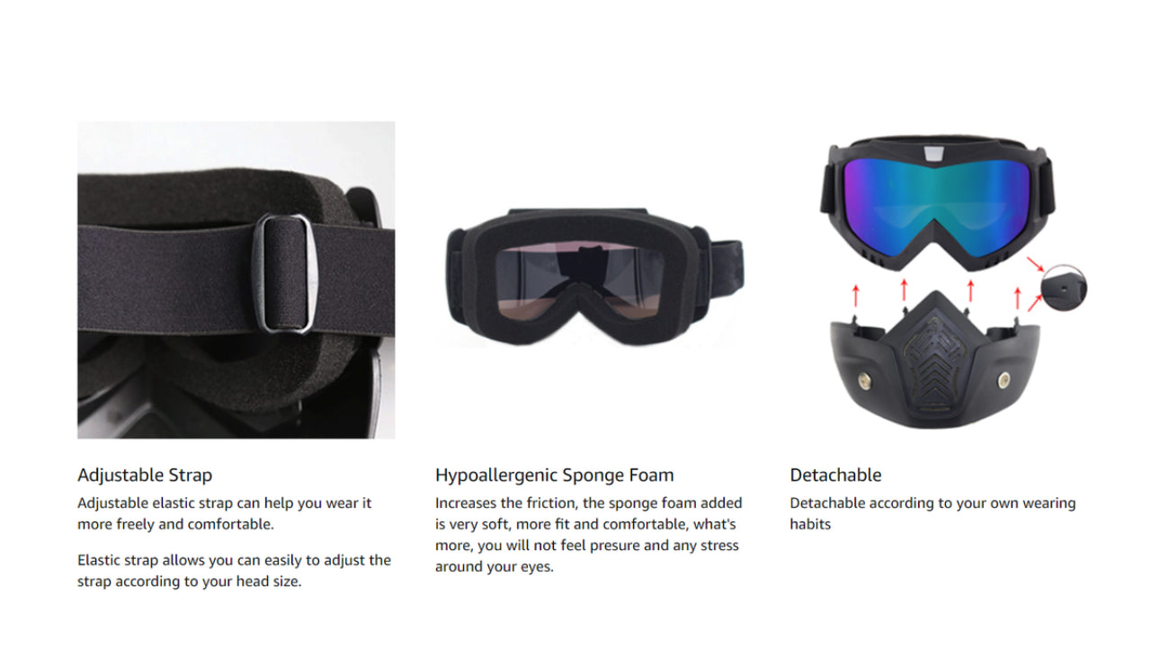 Motorcycle Goggles Detachable Face Mask