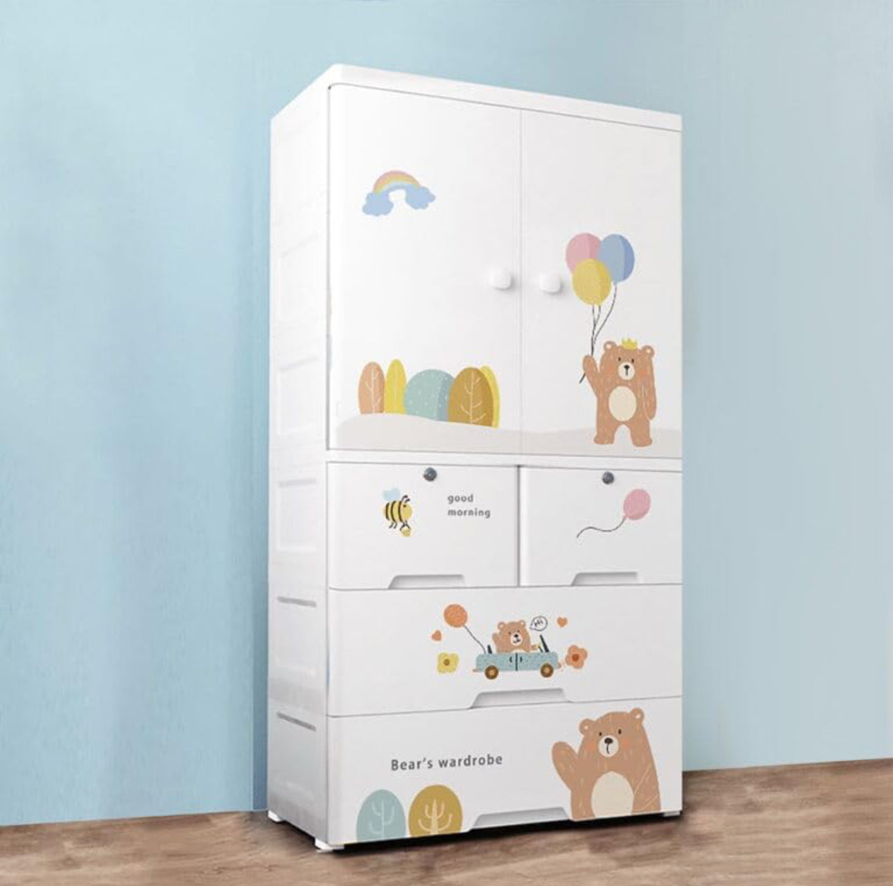 MFurn Kids Wardrobe, Storage Cabinet for Kids Room, Portable & Foldable with Drawers & Convertible Design