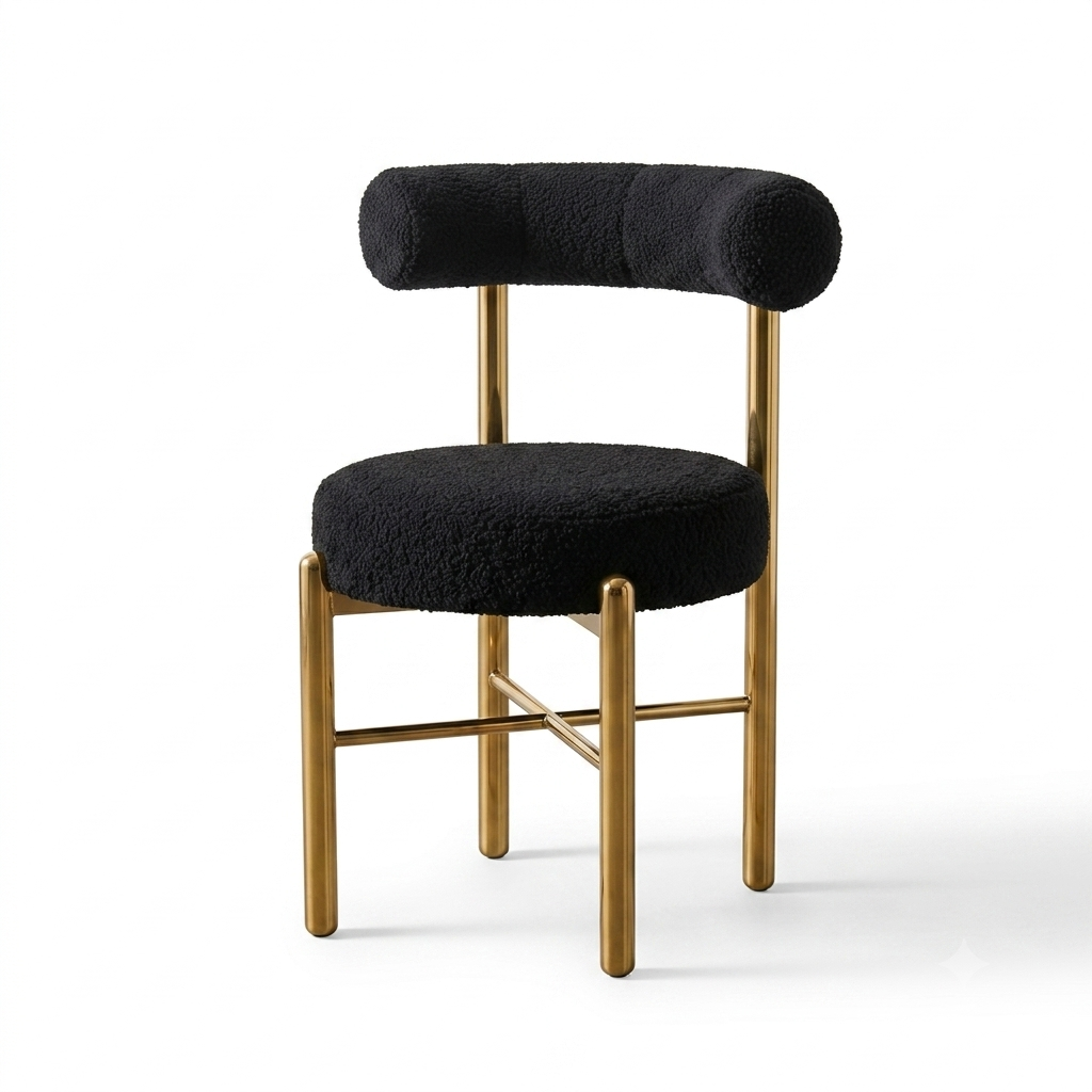 MHome Velvet Dining Chair, Modern Sherpa Kitchen Chairs with Metal Legs, Curved Backrest Chairs For Living Room- Available in Black or White